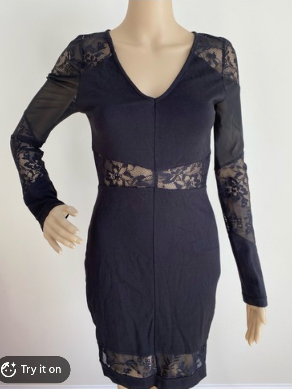 French Connection | Dresses | French Connection Black Long Sleeve Lacetrim Bodycon Dress